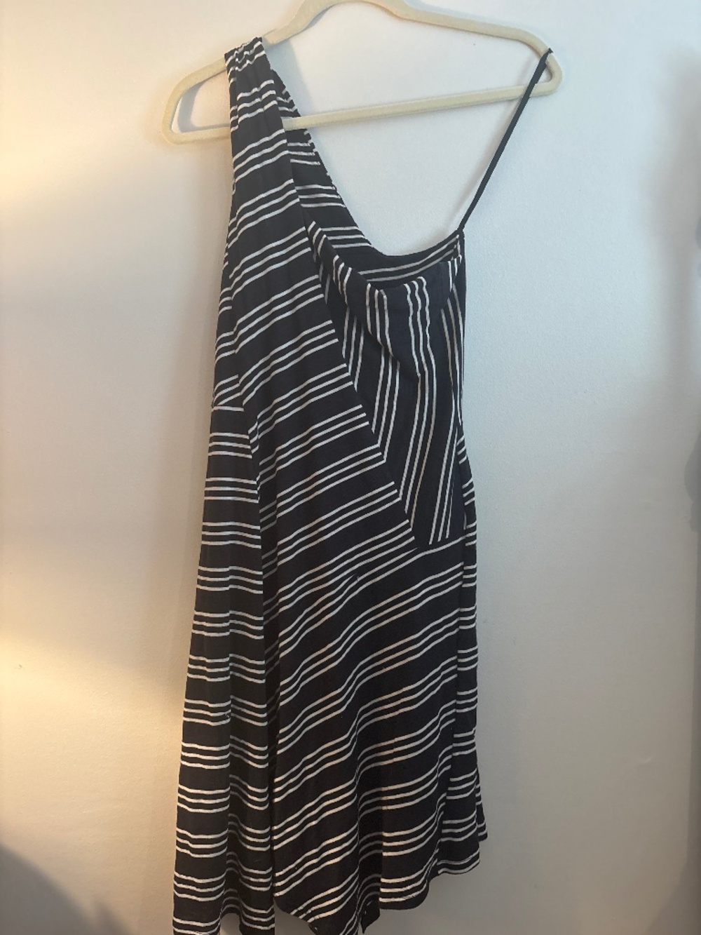 Maeve black/ white stripe one shoulder dress